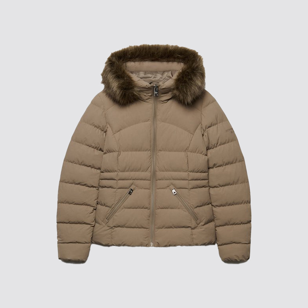 Piumino fuji superdry donna con cappuccio in eco pelliccia
