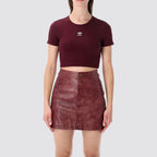 T-shirt donna a costine crop logo