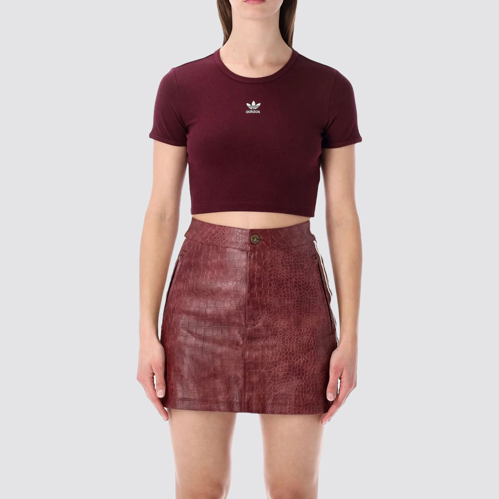 T-shirt donna a costine crop logo