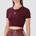 T-shirt donna a costine crop logo