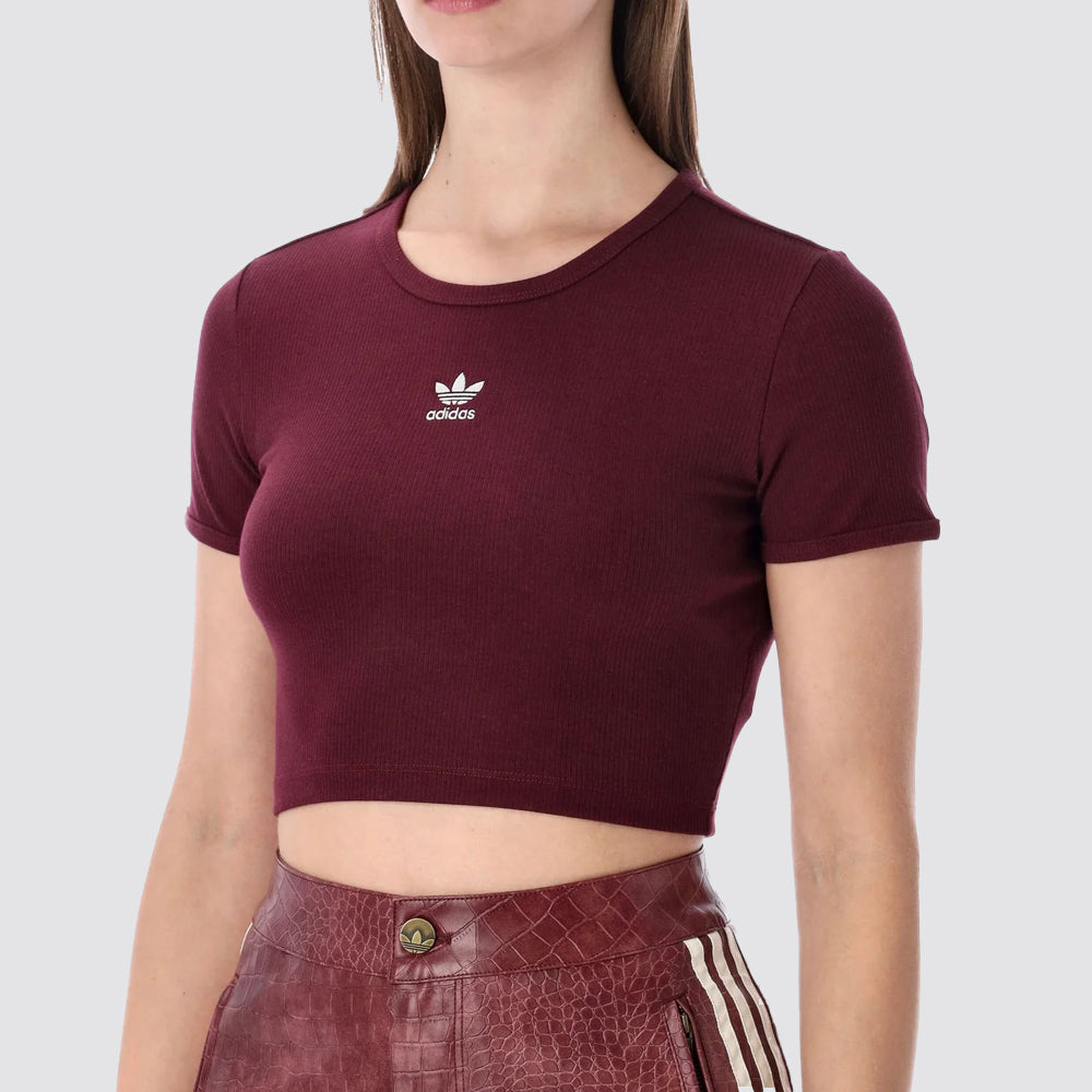 T-shirt donna a costine crop logo