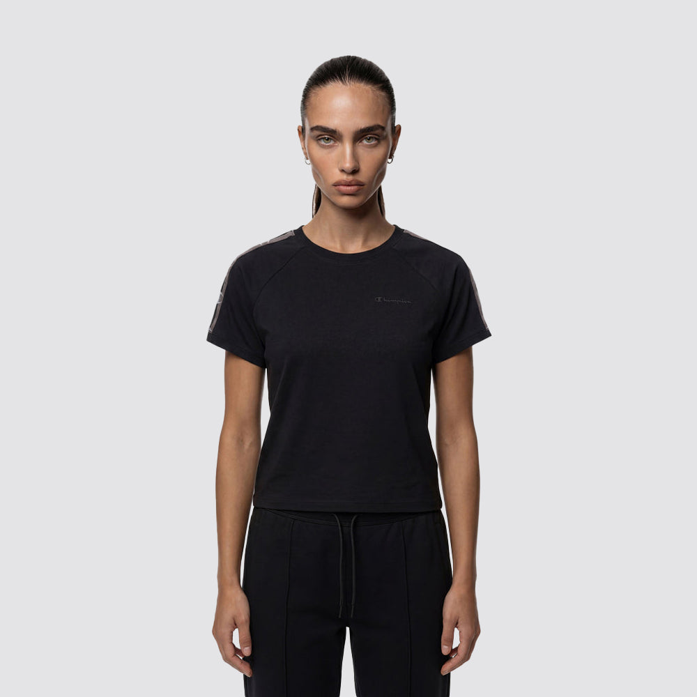 T-shirt donna girocollo jersey elasticizzato con tape logo
