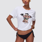 T shirt donna regular fit con stampa frontale e strass