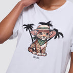 T shirt donna regular fit con stampa frontale e strass