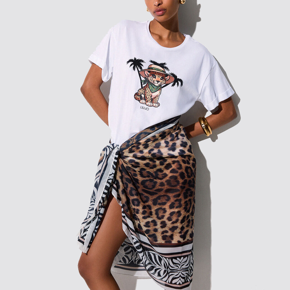 T shirt donna regular fit con stampa frontale e strass