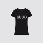 T shirt donna slim fit con logo frontale e strass