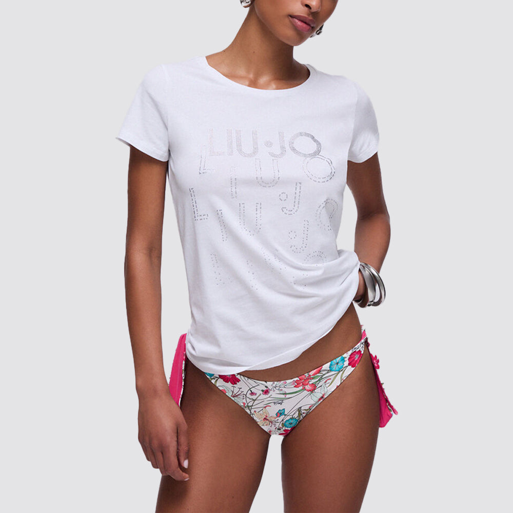 T shirt donna taglia standard con big logo e strass