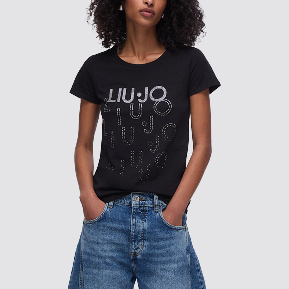 T shirt donna taglia standard con big logo e strass