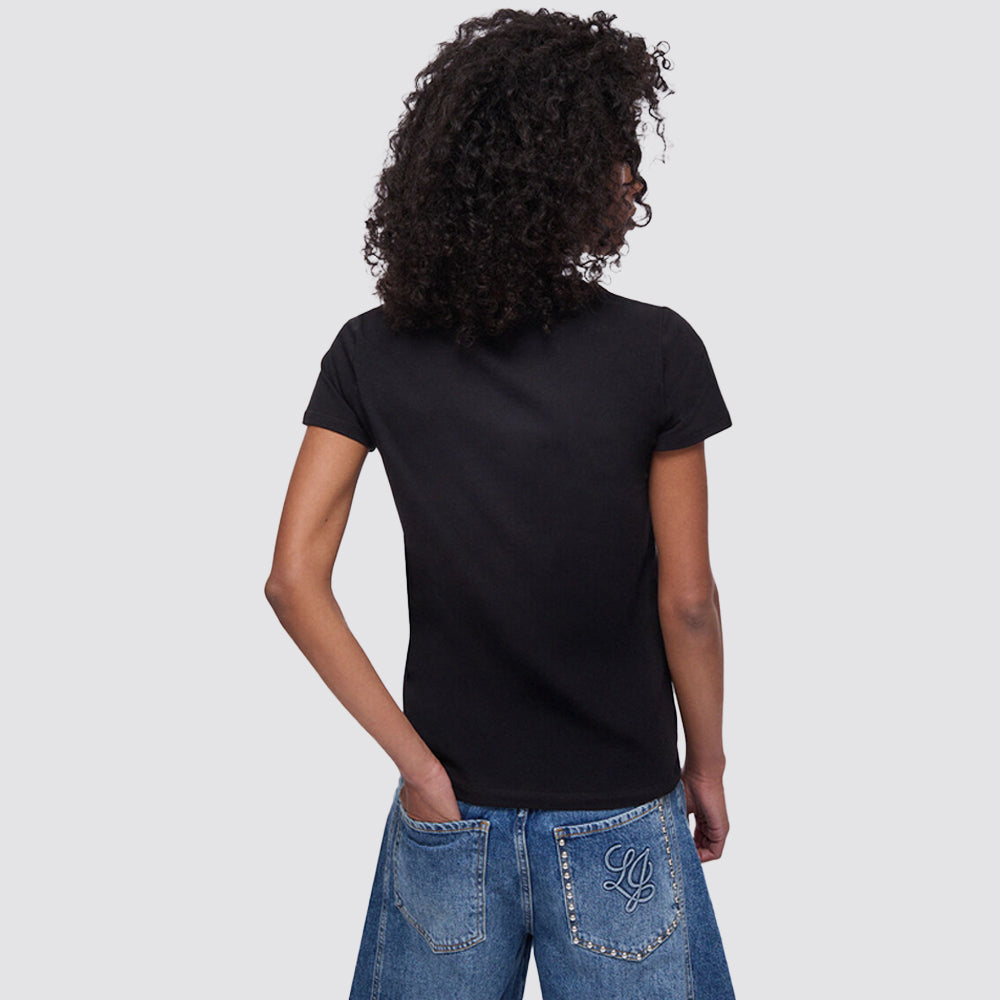 T shirt donna taglia standard con big logo e strass