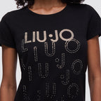 T shirt donna taglia standard con big logo e strass