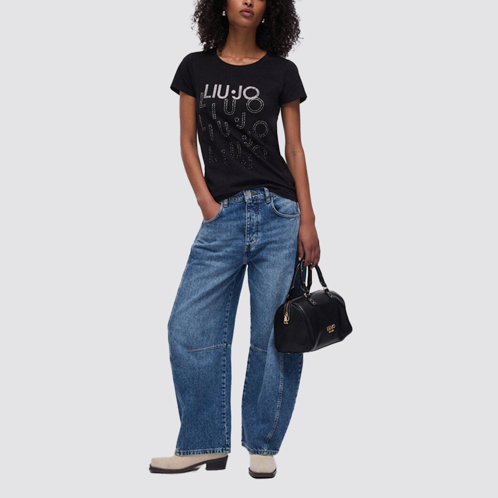 T shirt donna taglia standard con big logo e strass