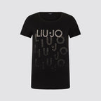 T shirt donna taglia standard con big logo e strass