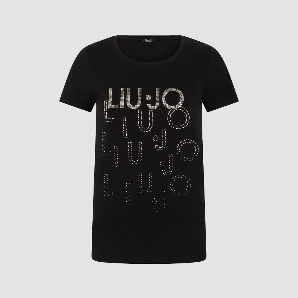 T shirt donna taglia standard con big logo e strass