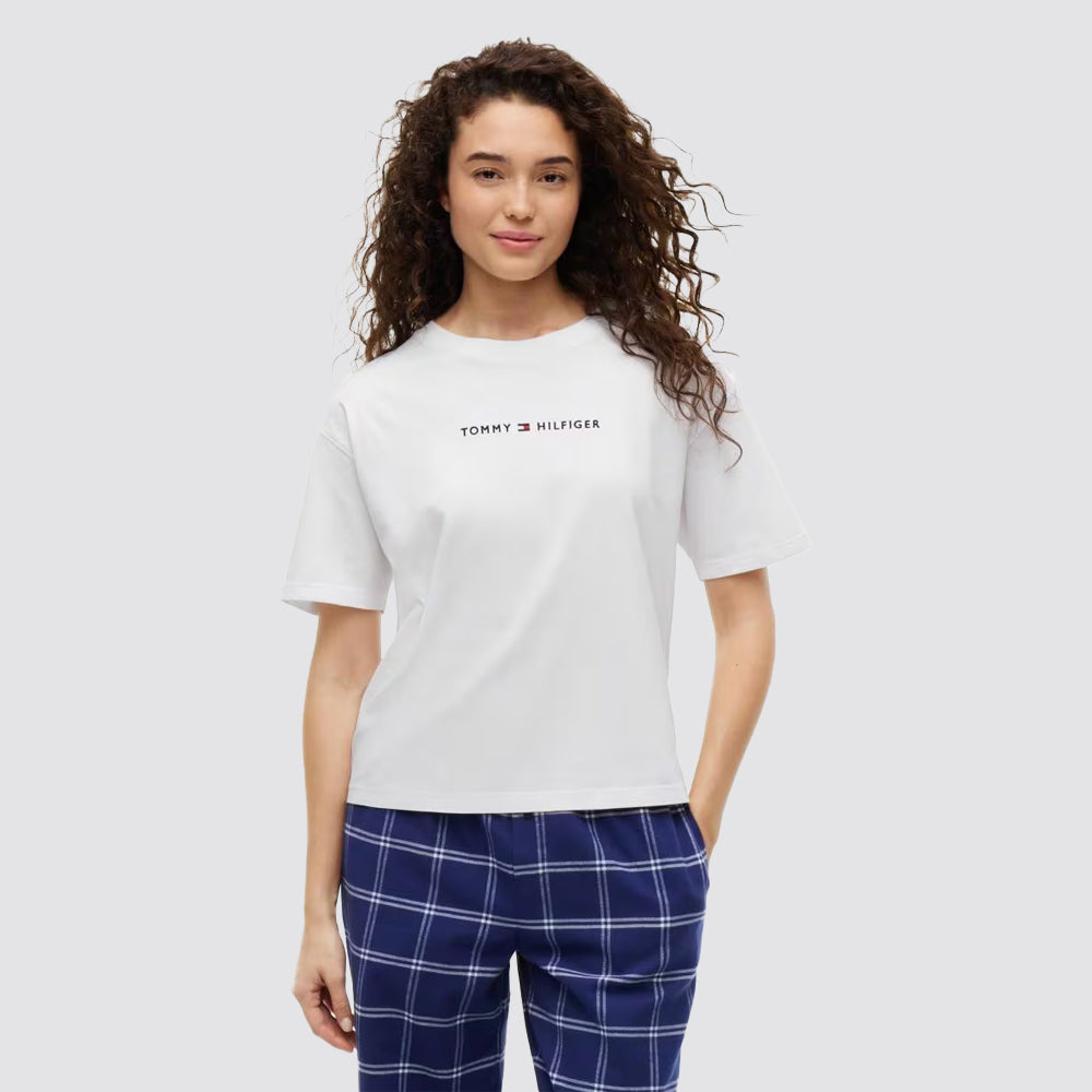 T shirt donna tommy hilfiger logo in cotone