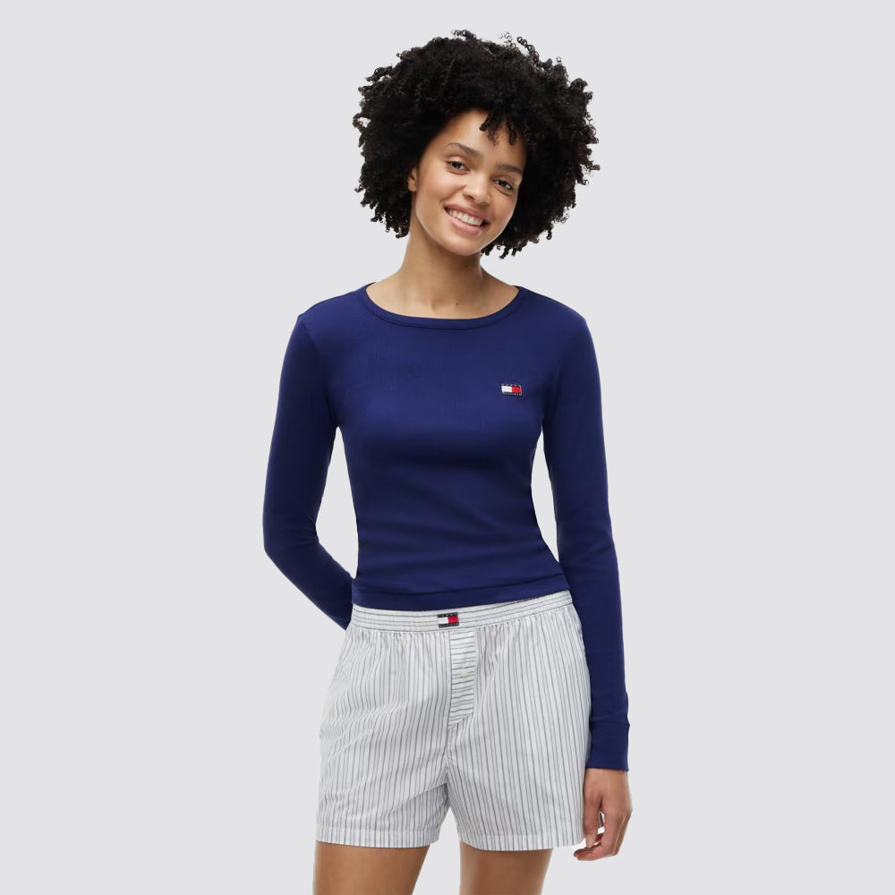 T shirt manica lunga donna tommy hilfiger a costine