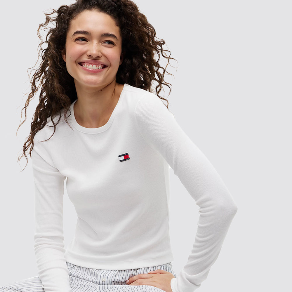 T shirt manica lunga donna tommy hilfiger a costine