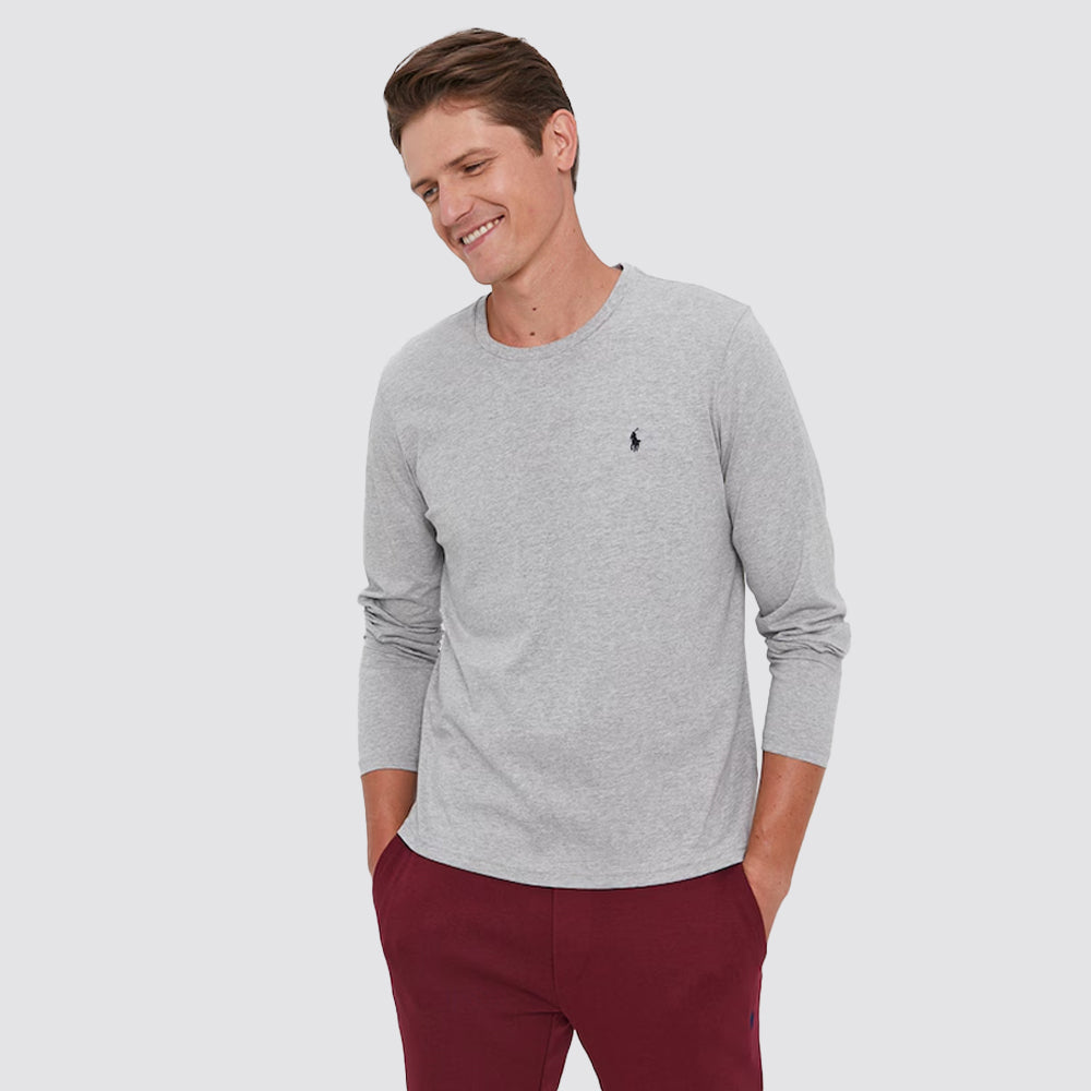 T shirt uomo logo pony ricamato girocollo manica lunga