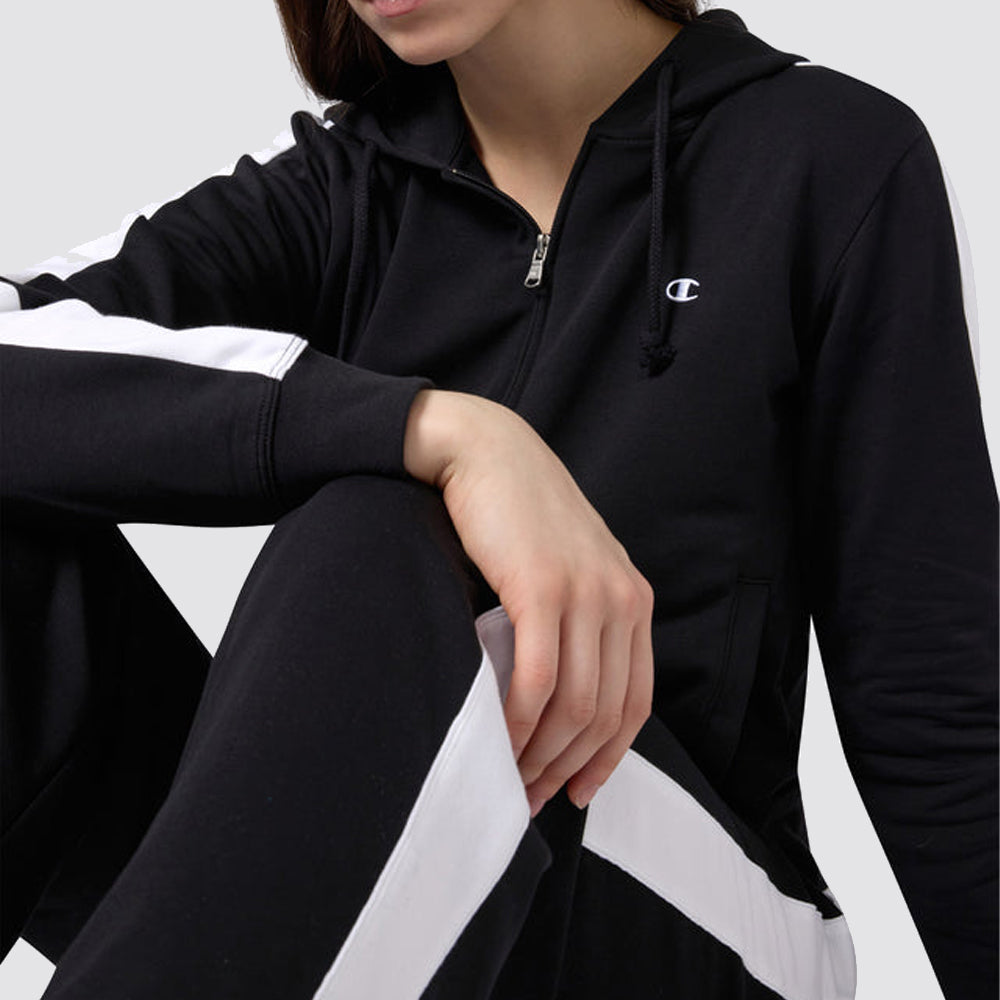 Tuta donna con cappuccio full zip bande laterali