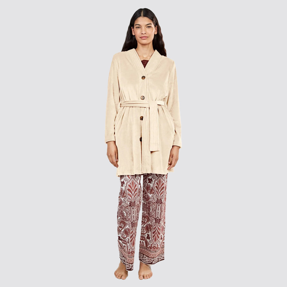 Vestaglia donna gisela corta in pile con cintura